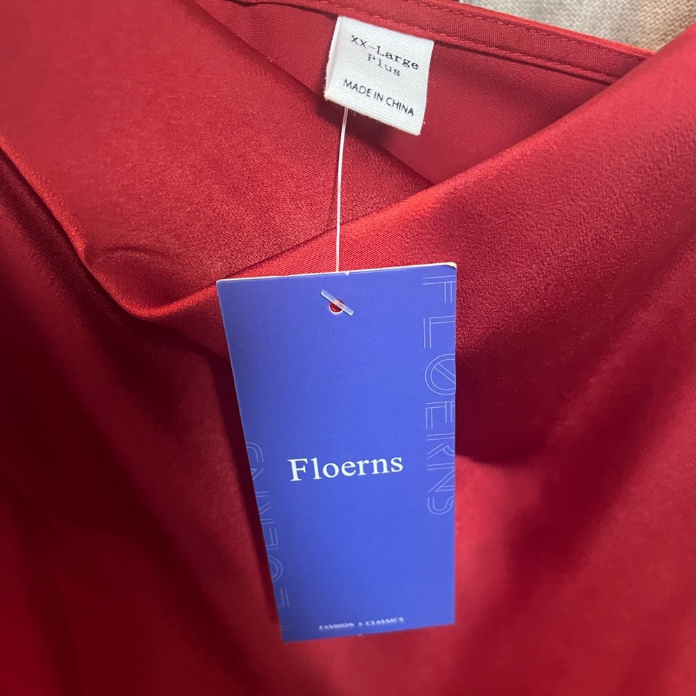 FLOERNS BRICK RED SATIN FEEL SPAGHETTI STRAP COWL NECK WRAP STYLE DRESS NWT - Picture 6 of 11